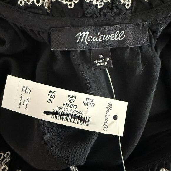 MADEWELL Embroidered Scalloped Tank S Jet Black Button Up Scoop Neck NWT B43 - Picture 6 of 6